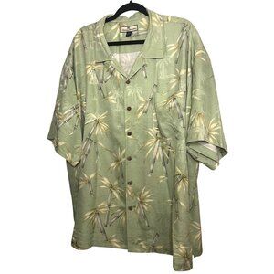 Tommy Bahama Lt Green Yellow 2XL XXL Embroidered Palm Tree Hawaiian Silk Shirt